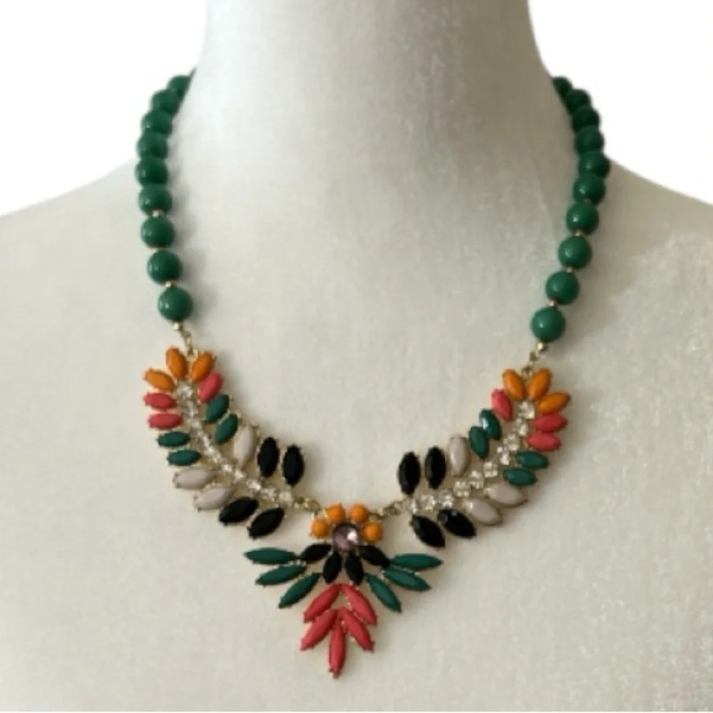 Boho Multicolor Rhinestone Floral Statement Necklace Bib Jewelry
